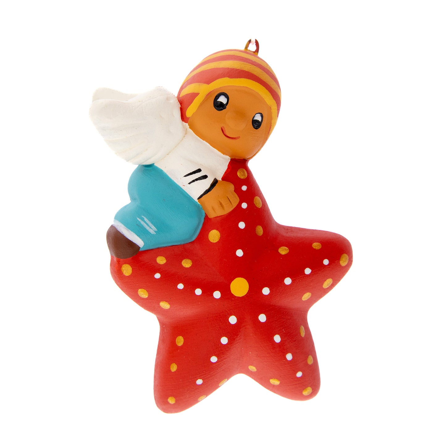 Angelo su stella in colori assortiti. Dimensioni 7,5x5,5 cm