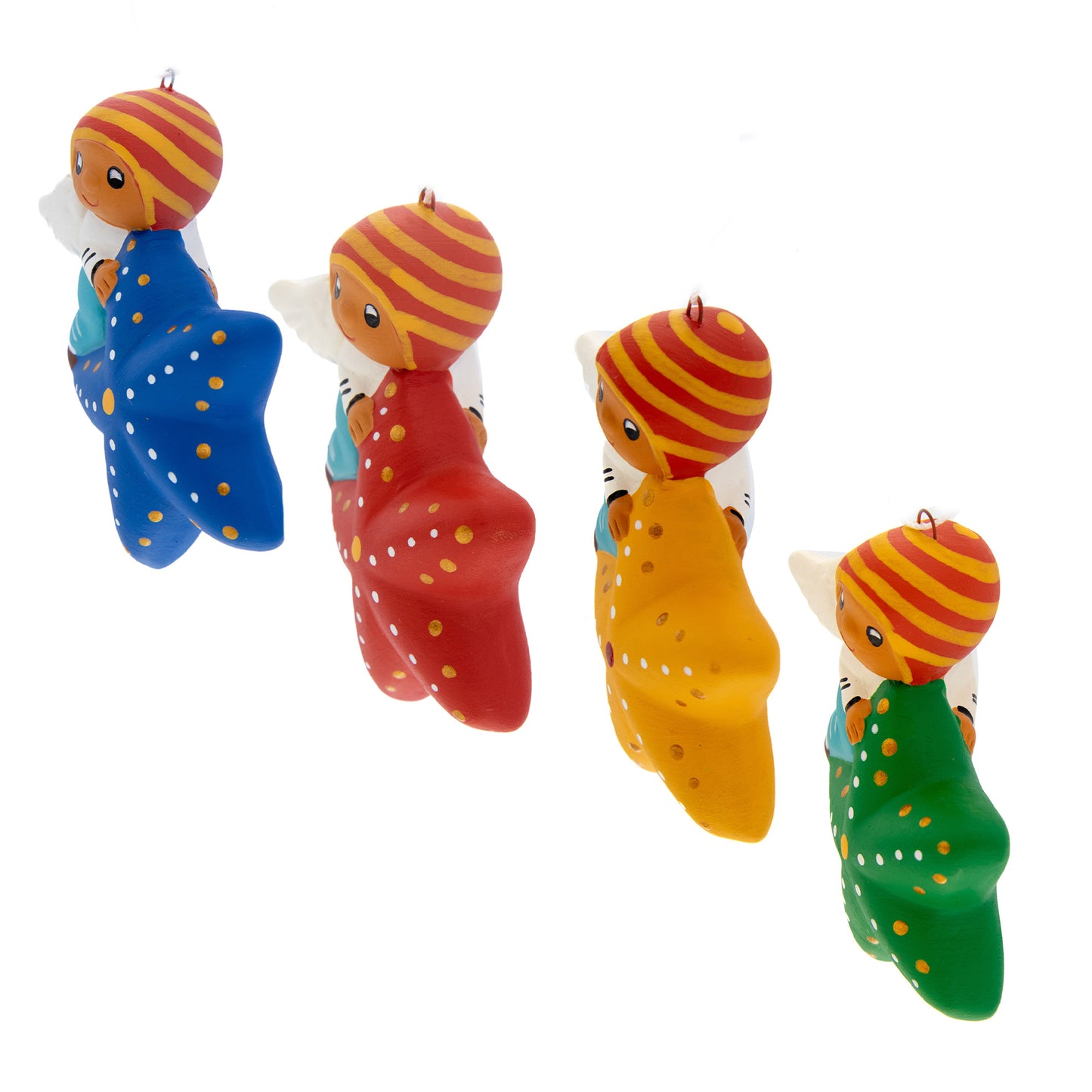 Angelo su stella in colori assortiti. Dimensioni 7,5x5,5 cm