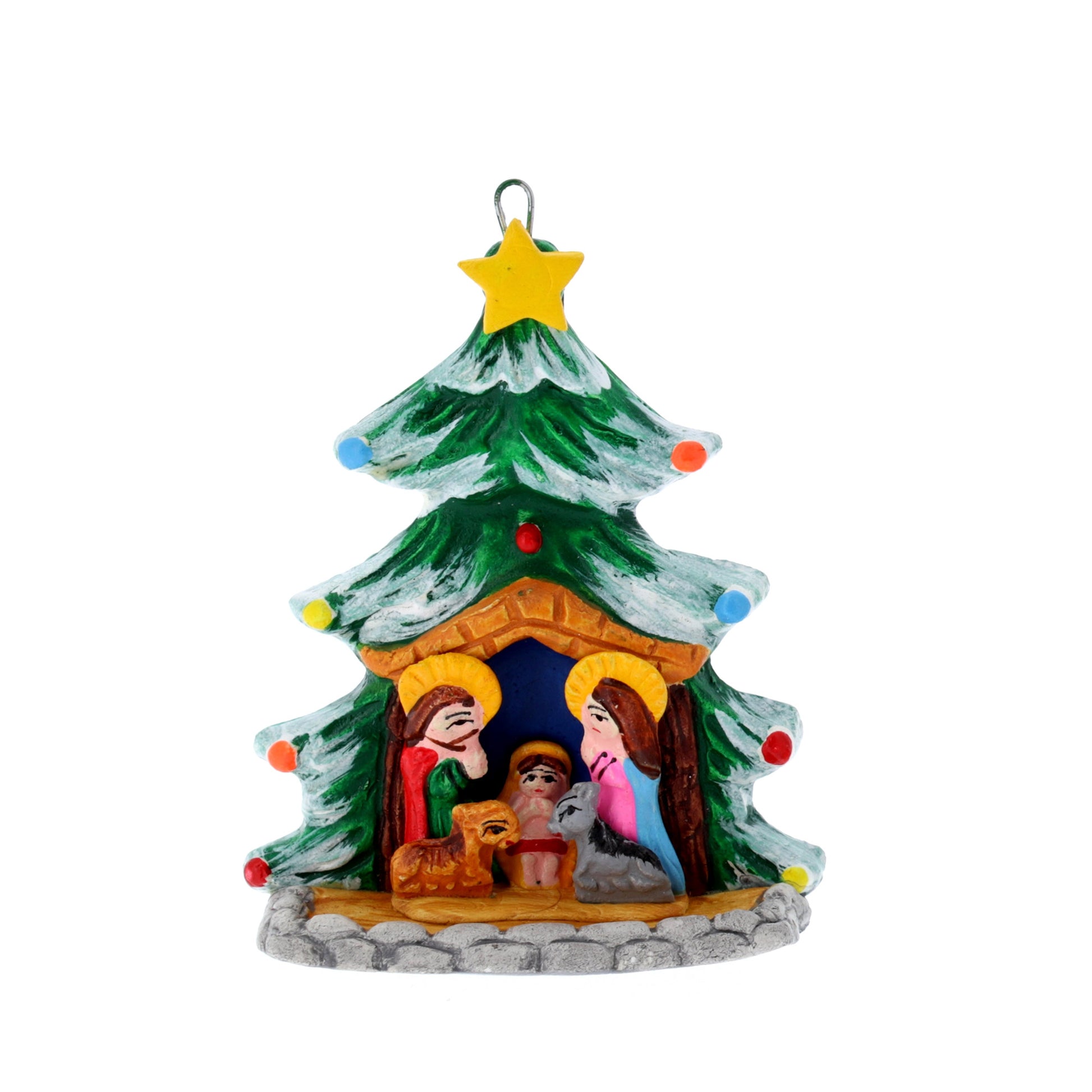 Presepe in cartapesta dipinta. Dimensioni 6,2x8,3 cm