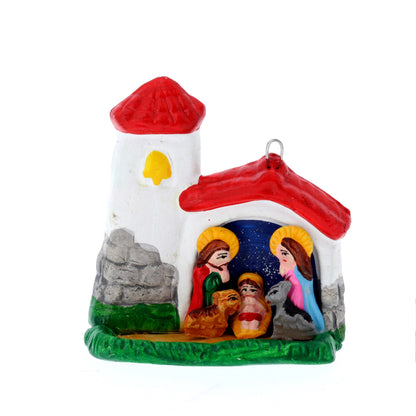 Presepe in cartapesta dipinta. Dimensioni 6,2x8,3 cm