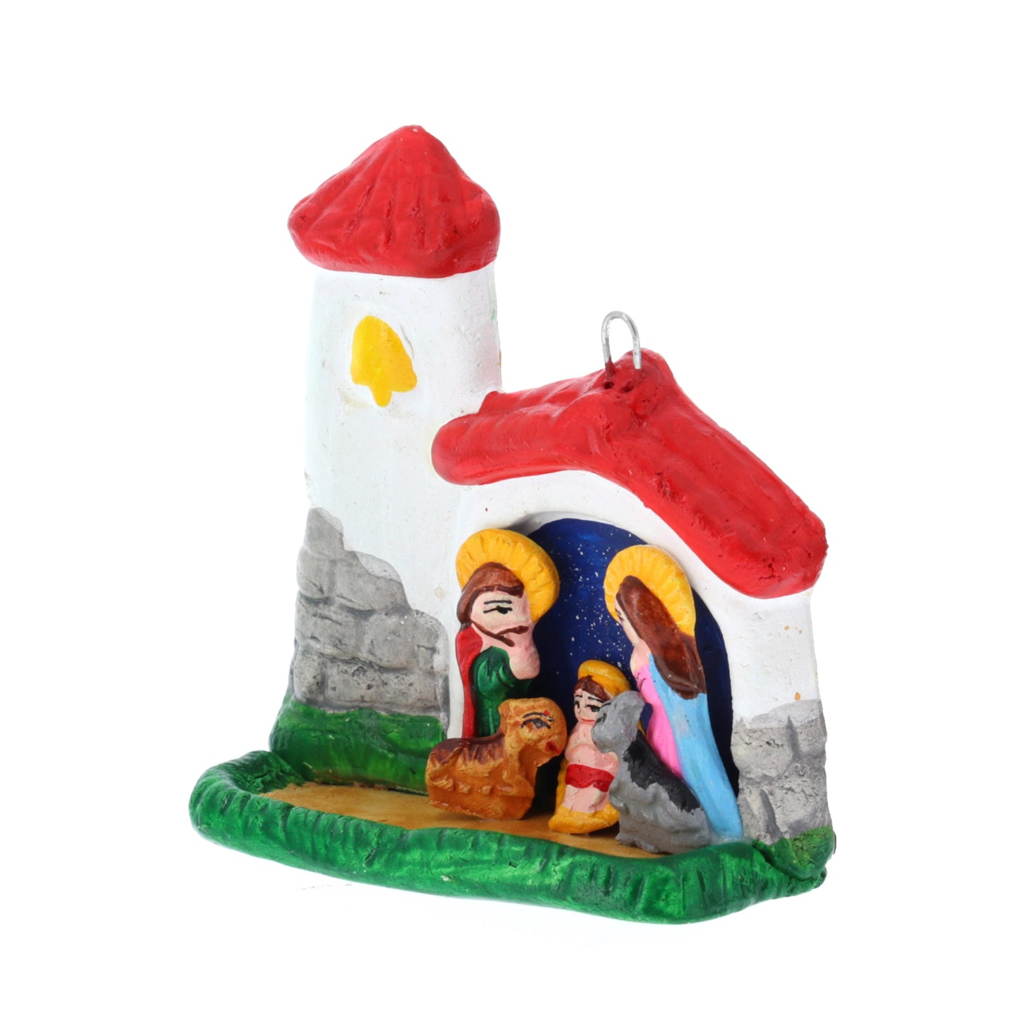 Presepe in cartapesta dipinta. Dimensioni 6,2x8,3 cm