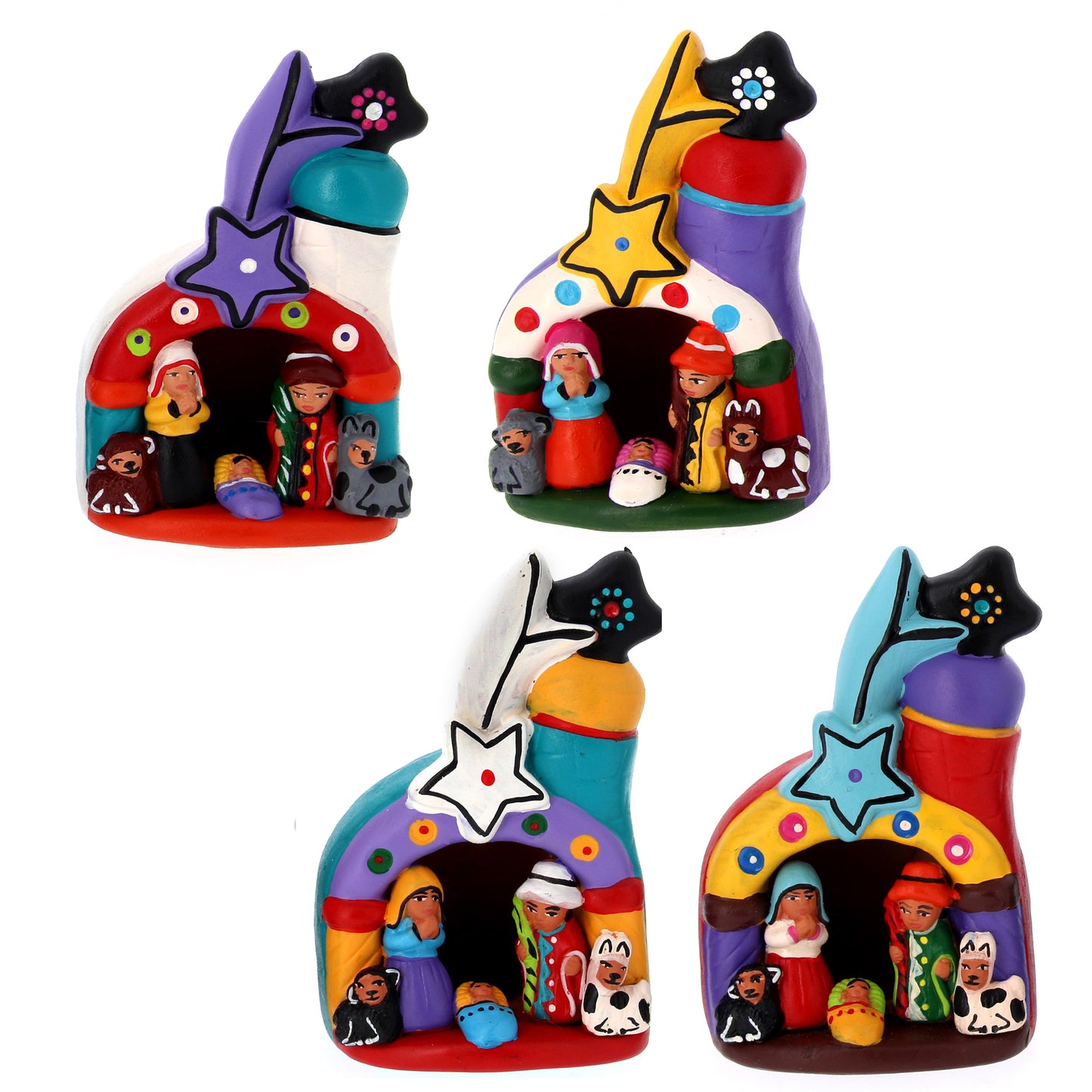 Presepe su chiesa con stella in colori assortiti. Dimensioni: 6,8x10,2 cm