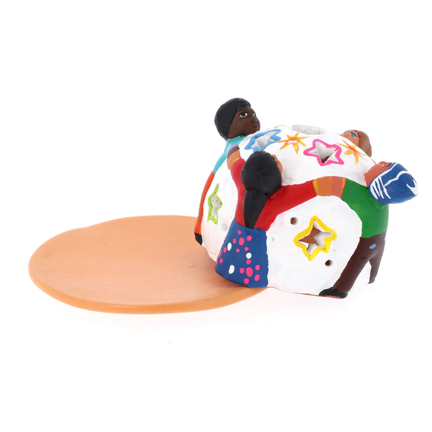 Porta lumino in terracotta con girotondo di bambini. Dimensioni 5x6 cm