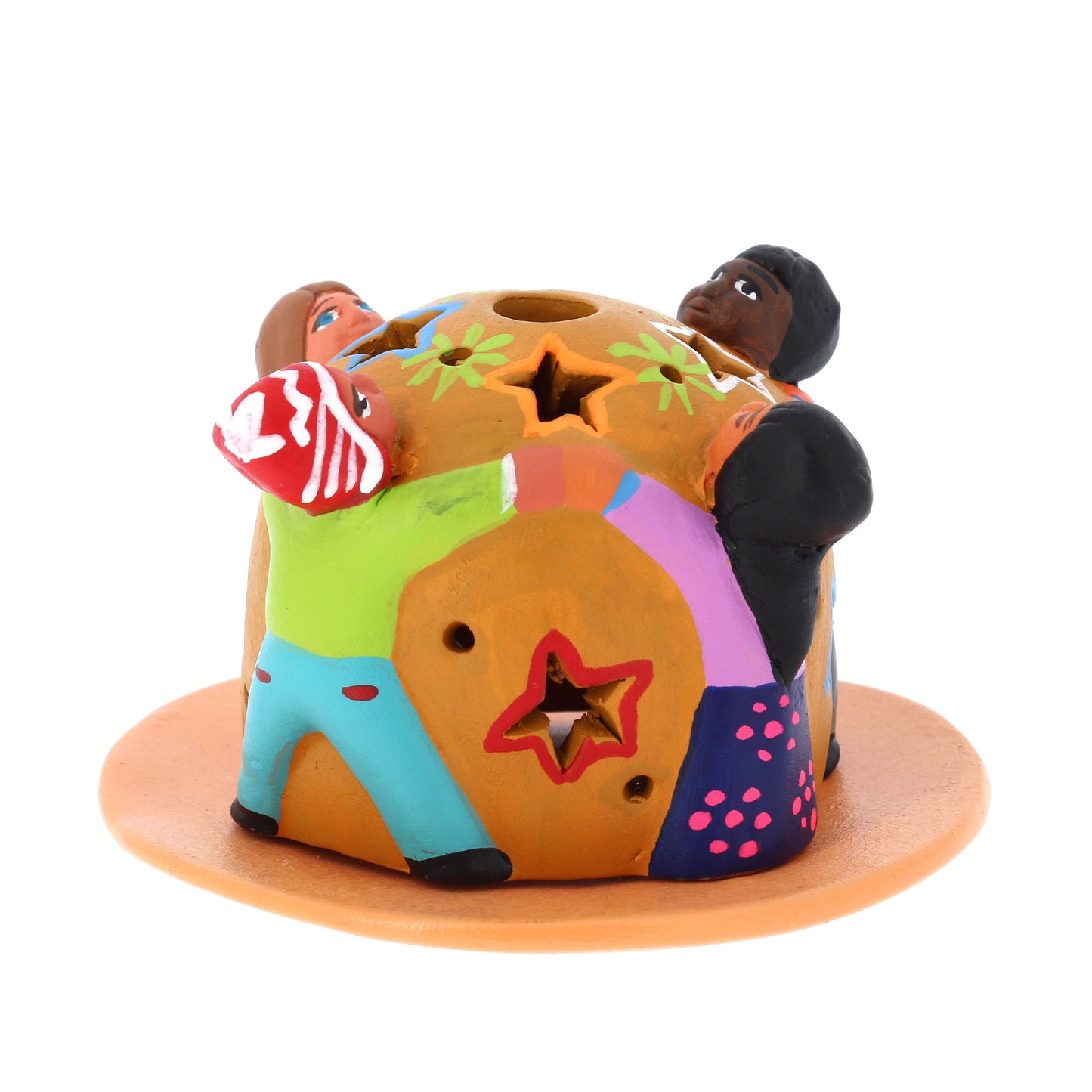 Porta lumino in terracotta con girotondo di bambini. Dimensioni 5x6 cm