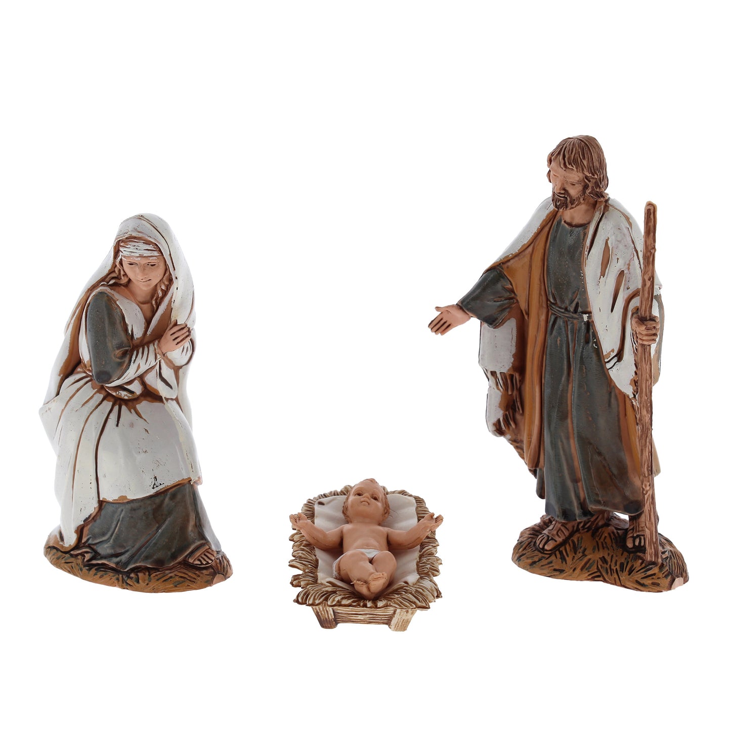 Confezione set presepe Natività composto da 6 pezzi, in plastica. Altezza 10 cm