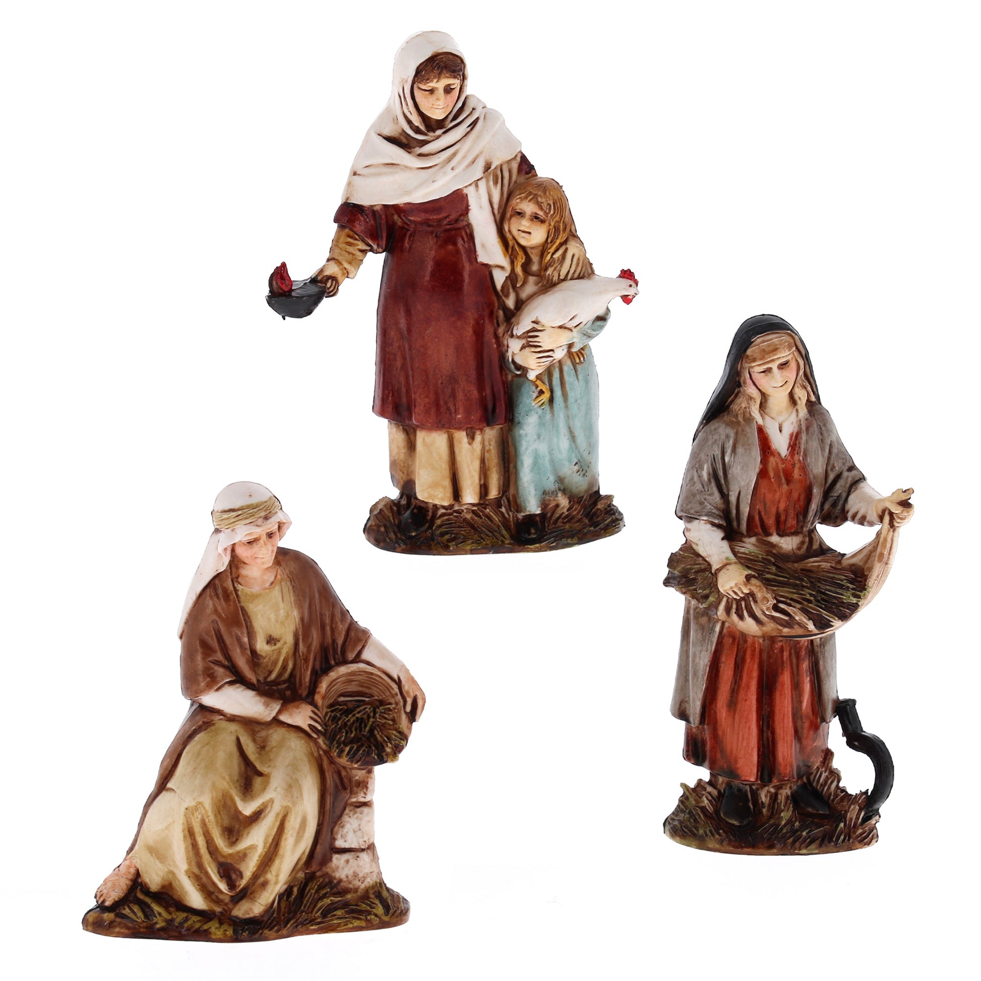 Confezione Contadine composta da 3 pezzi, in plastica. Altezza 10 cm