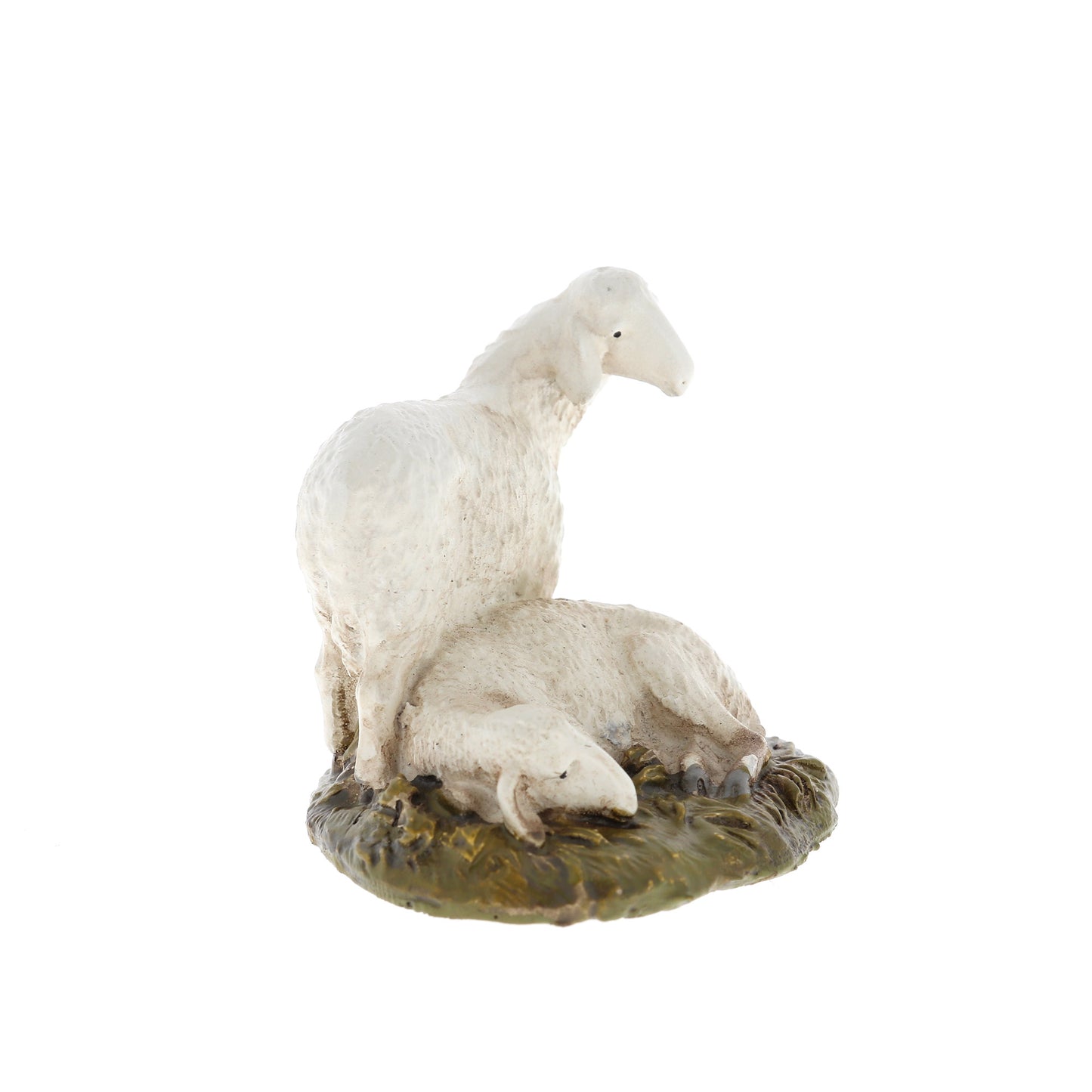 Coppia di pecore in resina, per presepe. Altezza 5 cm