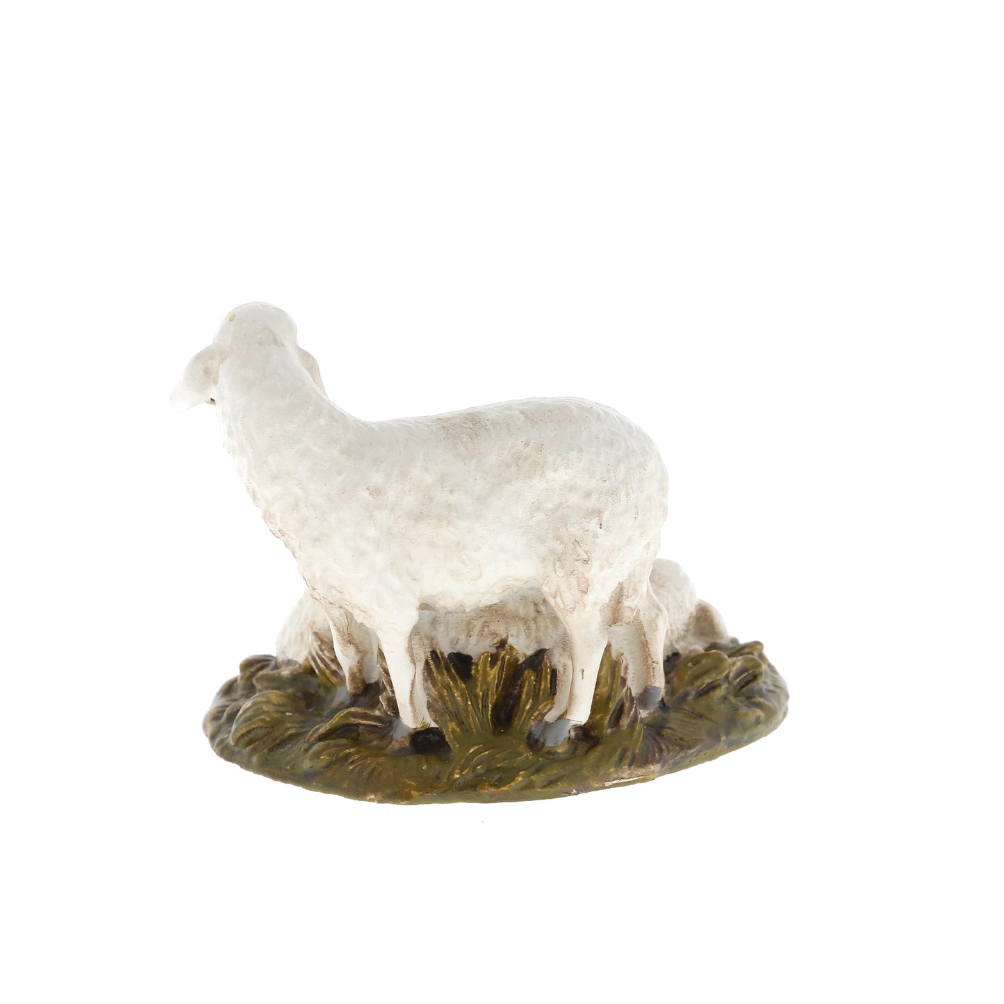 Coppia di pecore in resina, per presepe. Altezza 5 cm