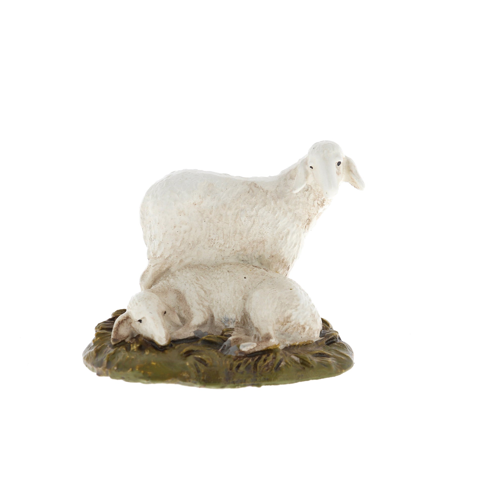 Coppia di pecore in resina, per presepe. Altezza 5 cm