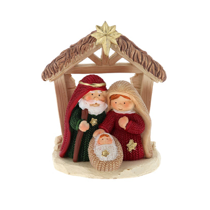 Natività con capanna o albero in resina. Altezza 9 cm