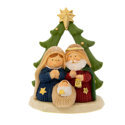 Natività con capanna o albero in resina. Altezza 9 cm