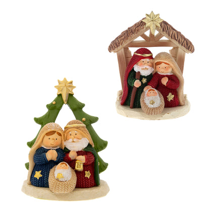 Natività con capanna o albero in resina. Altezza 9 cm