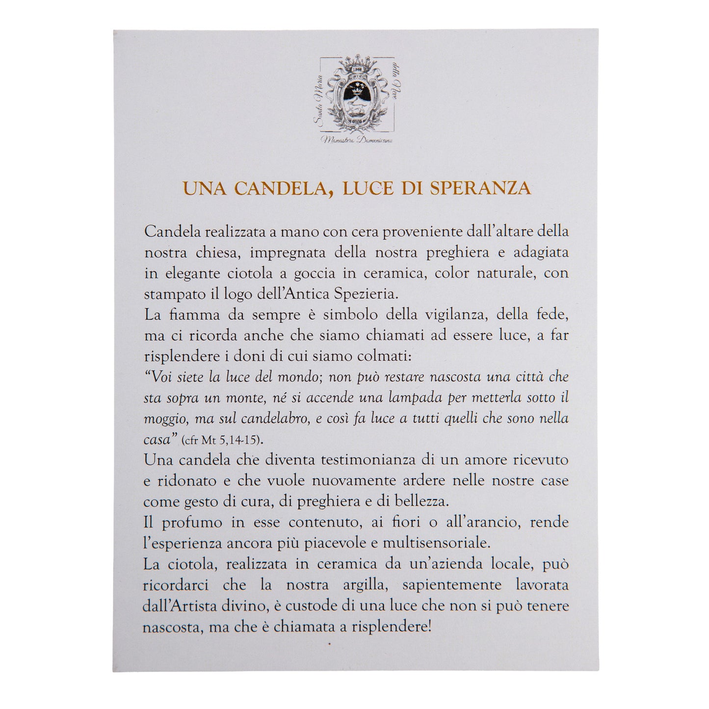 Candela Artigianale in Ciotola di Ceramica con Cera d’Altare – Suore Domenicane