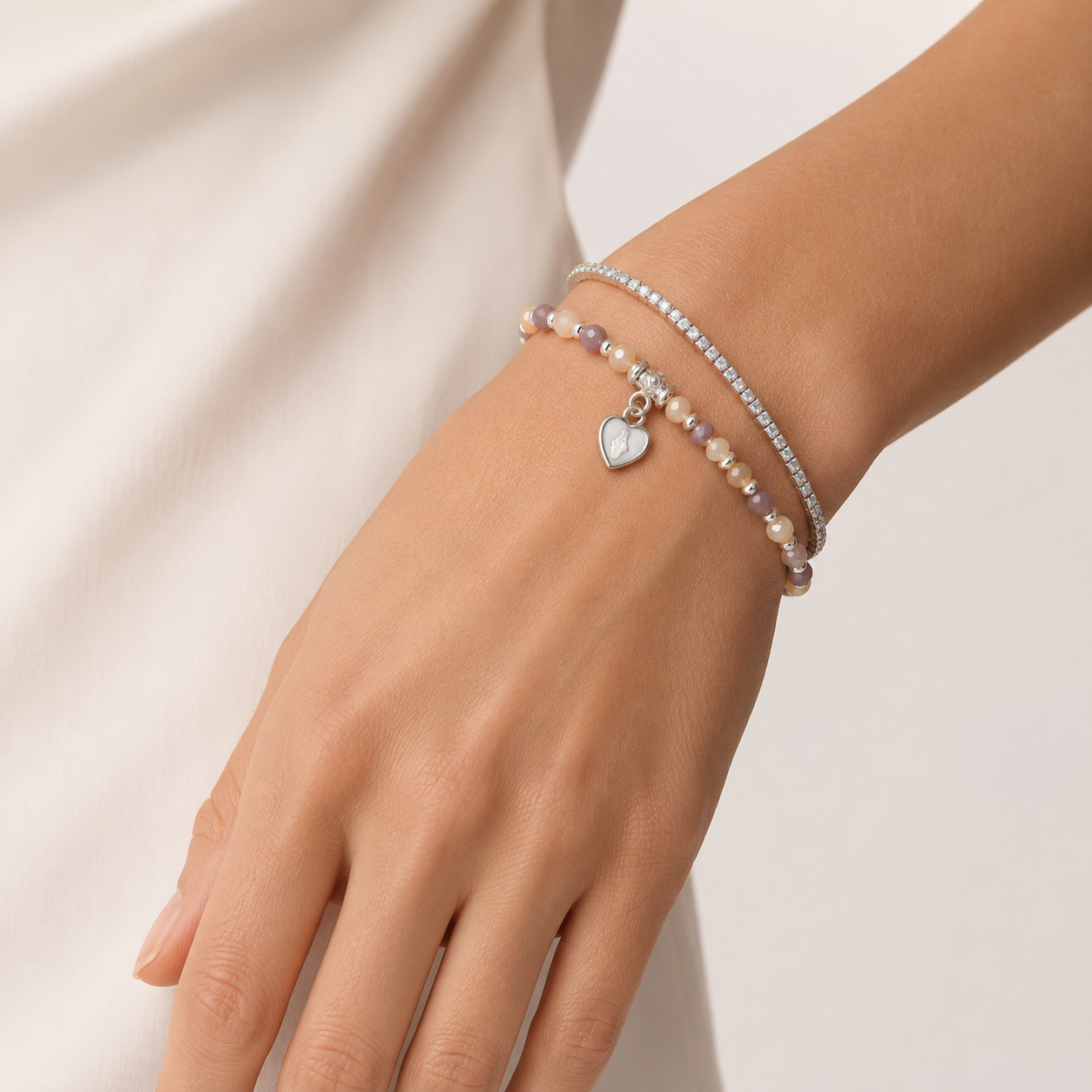 Bracciale Devozionale Doppio Filo Rosa Pesca con Miracolosa