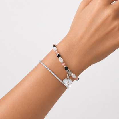 Bracciale Devozionale Doppio Filo Rosa Nero con Miracolosa