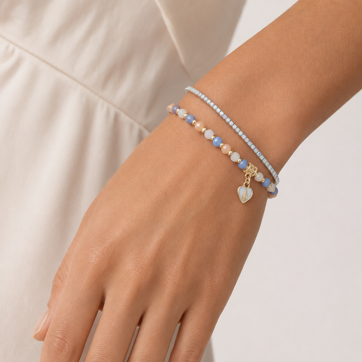 Bracciale Devozionale Doppio Filo Dorato Celeste con Miracolosa