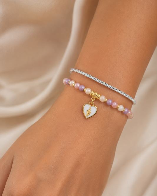 Bracciale Devozionale Doppio Filo Rosa con Miracolosa
