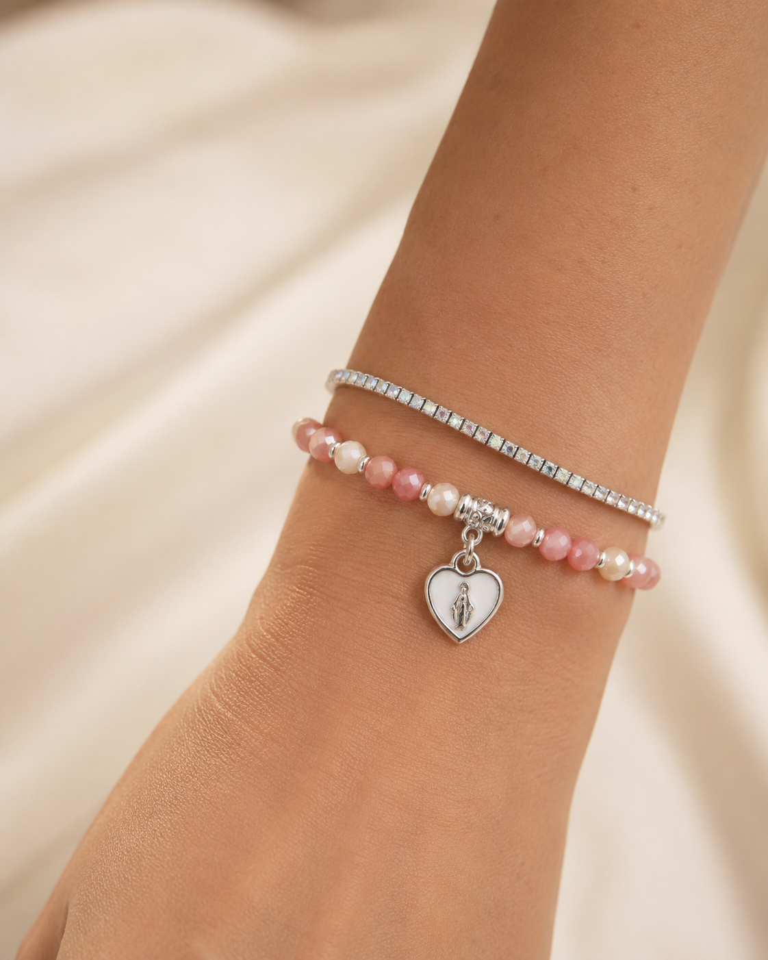 Bracciale Devozionale Doppio Filo Rosa con Miracolosa