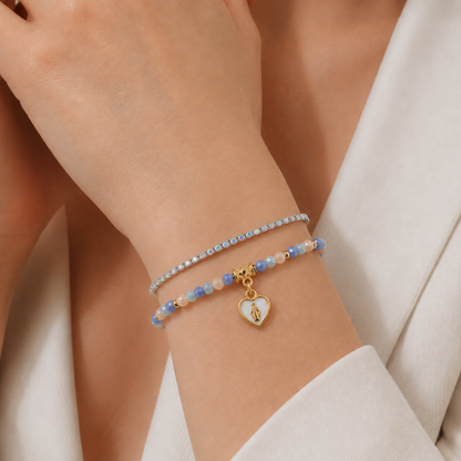 Bracciale Devozionale Dorato Doppio Filo Azzurro con Miracolosa