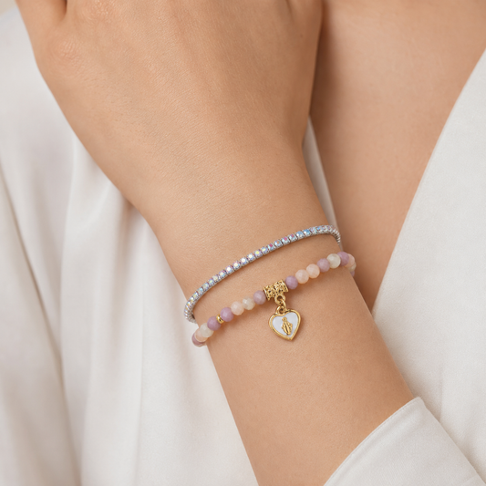 Bracciale Devozionale Dorato Doppio Filo Rosa Antico con Miracolosa