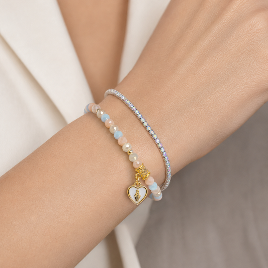 Bracciale Devozionale Doppio Filo Dorato Colori Pastello con Miracolosa