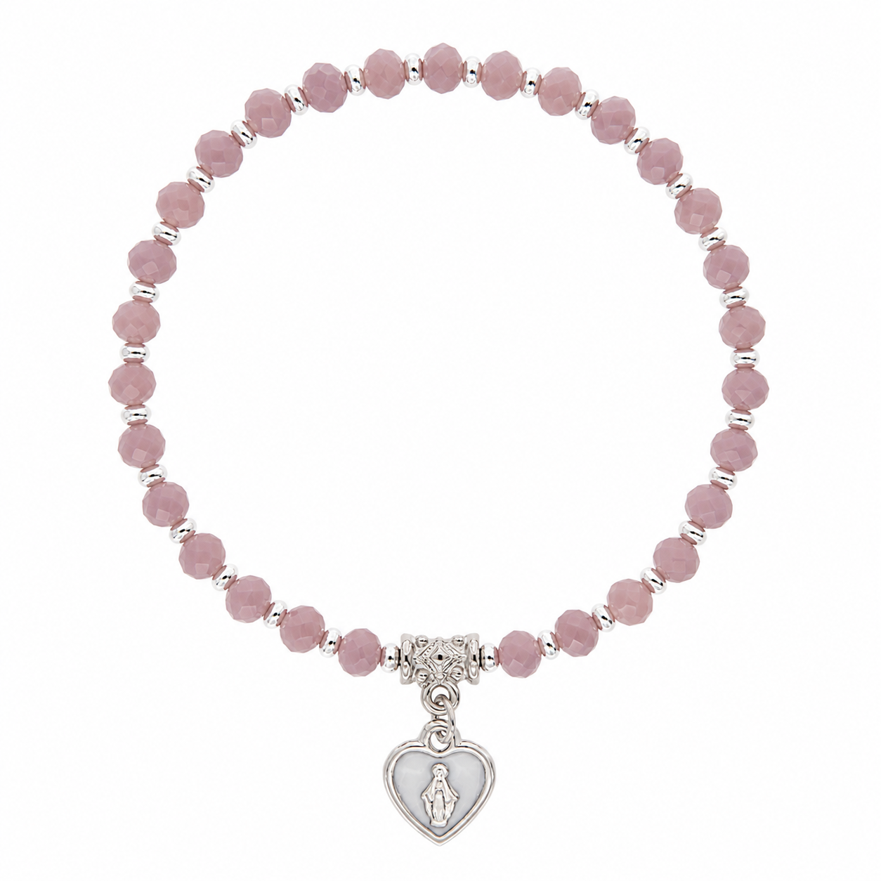 Bracciale Medaglia Miracolosa lilla con cuore smaltato