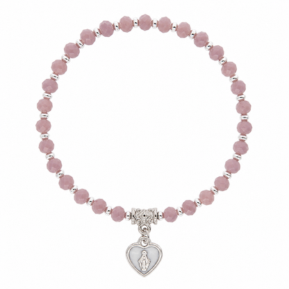 Bracciale Medaglia Miracolosa lilla con cuore smaltato
