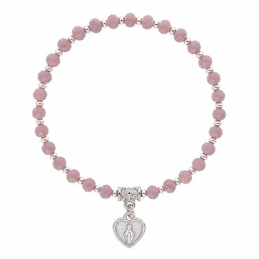 Bracciale Medaglia Miracolosa lilla con cuore smaltato