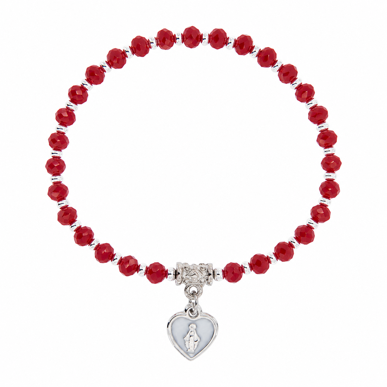 Bracciale Medaglia Miracolosa rosso con cuore smaltato