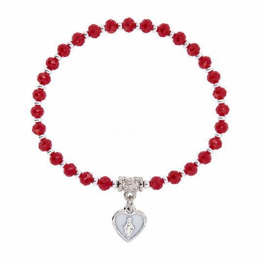 Bracciale Medaglia Miracolosa rosso con cuore smaltato