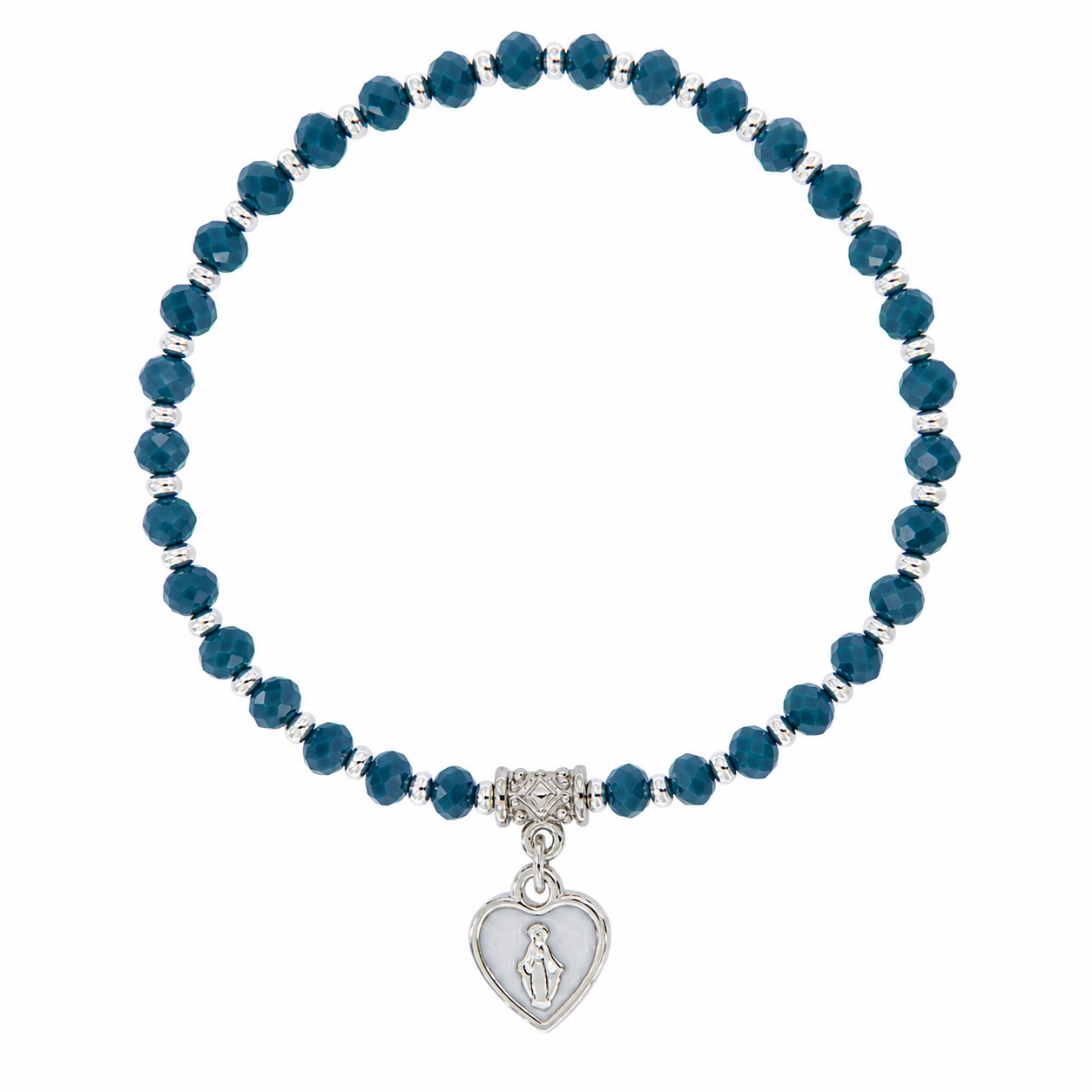 Bracciale Medaglia Miracolosa ottanio con cuore smaltato