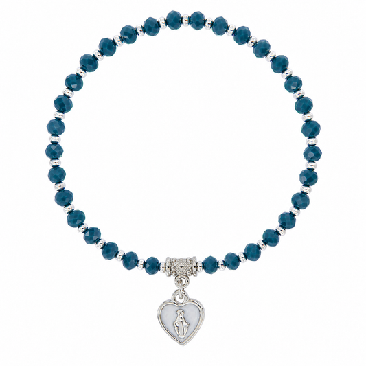 Bracciale Medaglia Miracolosa ottanio con cuore smaltato
