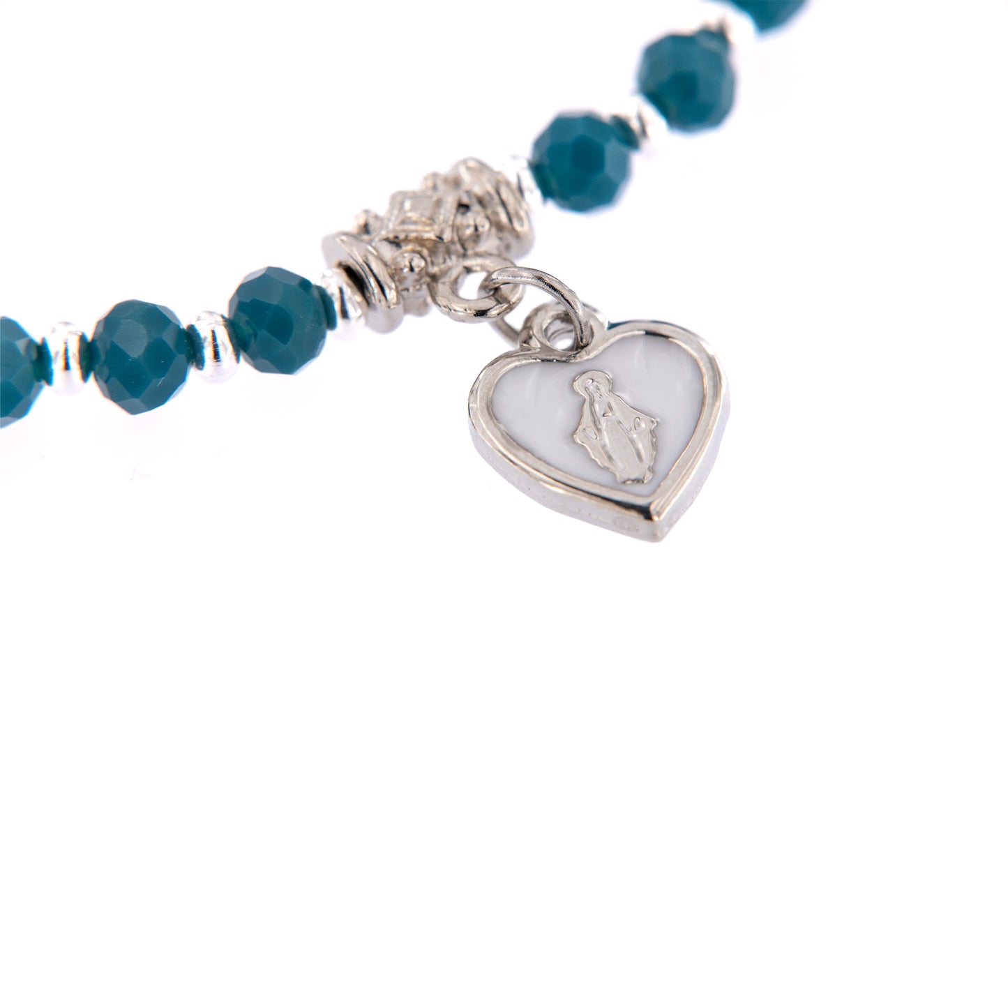 Bracciale Medaglia Miracolosa ottanio con cuore smaltato