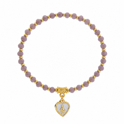 Bracciale Medaglia Miracolosa lilla con cuore smaltato e finitura dorata
