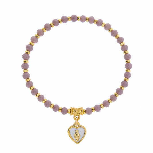 Bracciale Medaglia Miracolosa lilla con cuore smaltato e finitura dorata