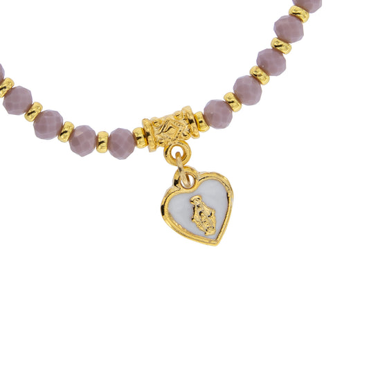 Bracciale Medaglia Miracolosa lilla con cuore smaltato e finitura dorata