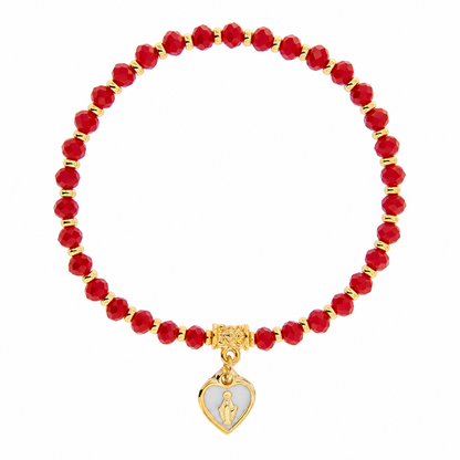 Bracciale Medaglia Miracolosa rosso con cuore smaltato e finitura dorata