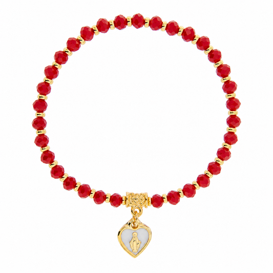 Bracciale Medaglia Miracolosa rosso con cuore smaltato e finitura dorata