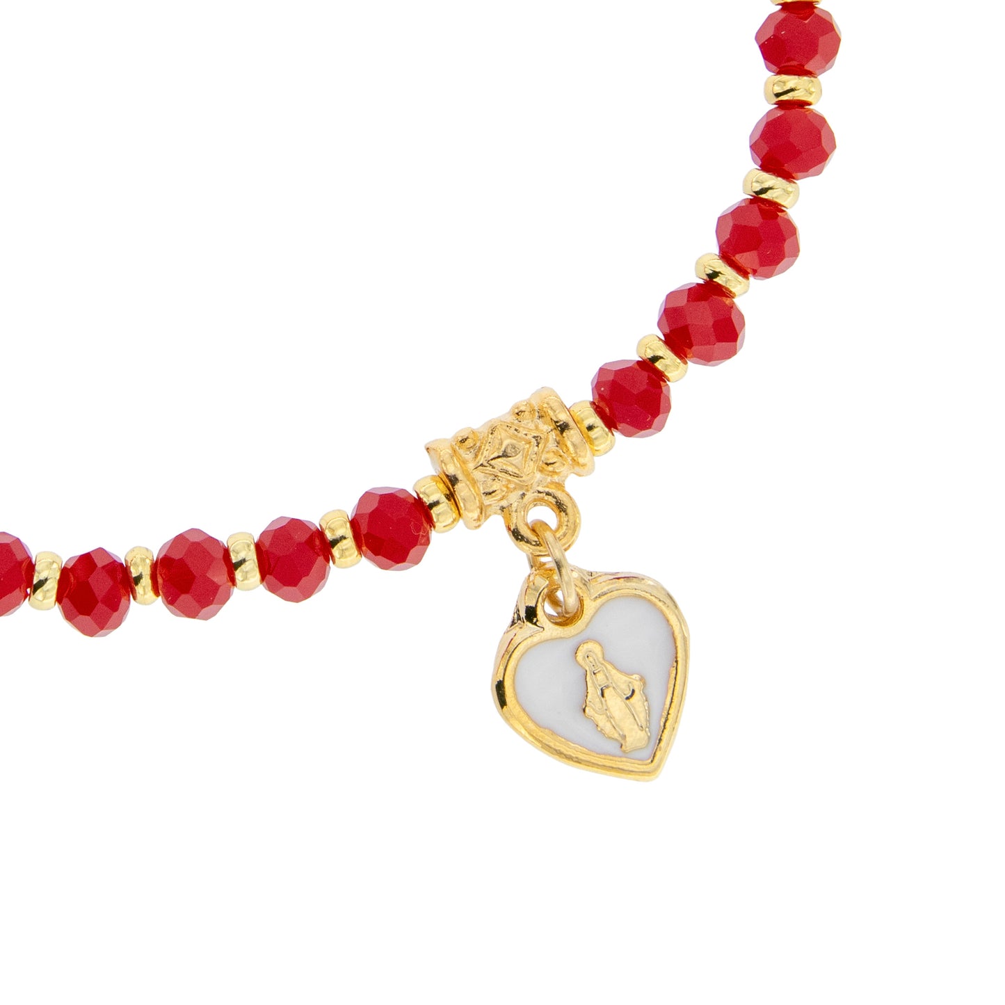 Bracciale Medaglia Miracolosa rosso con cuore smaltato e finitura dorata