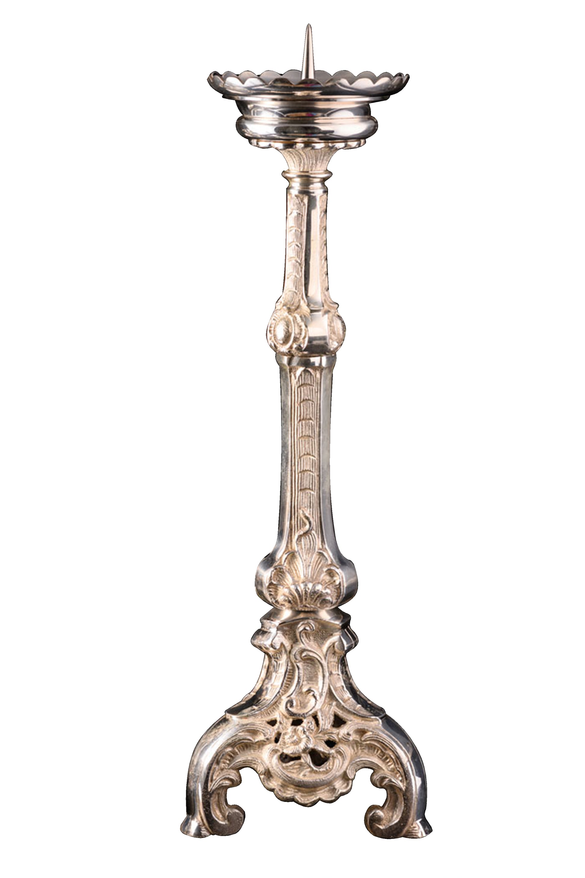 Portacandela da altare in ottone argentato. Altezza 50 cm