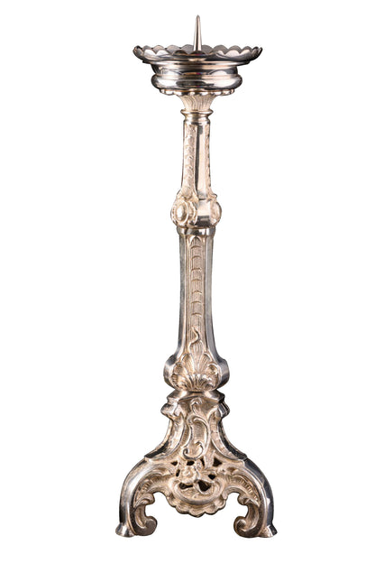 Portacandela da altare in ottone argentato. Altezza 50 cm