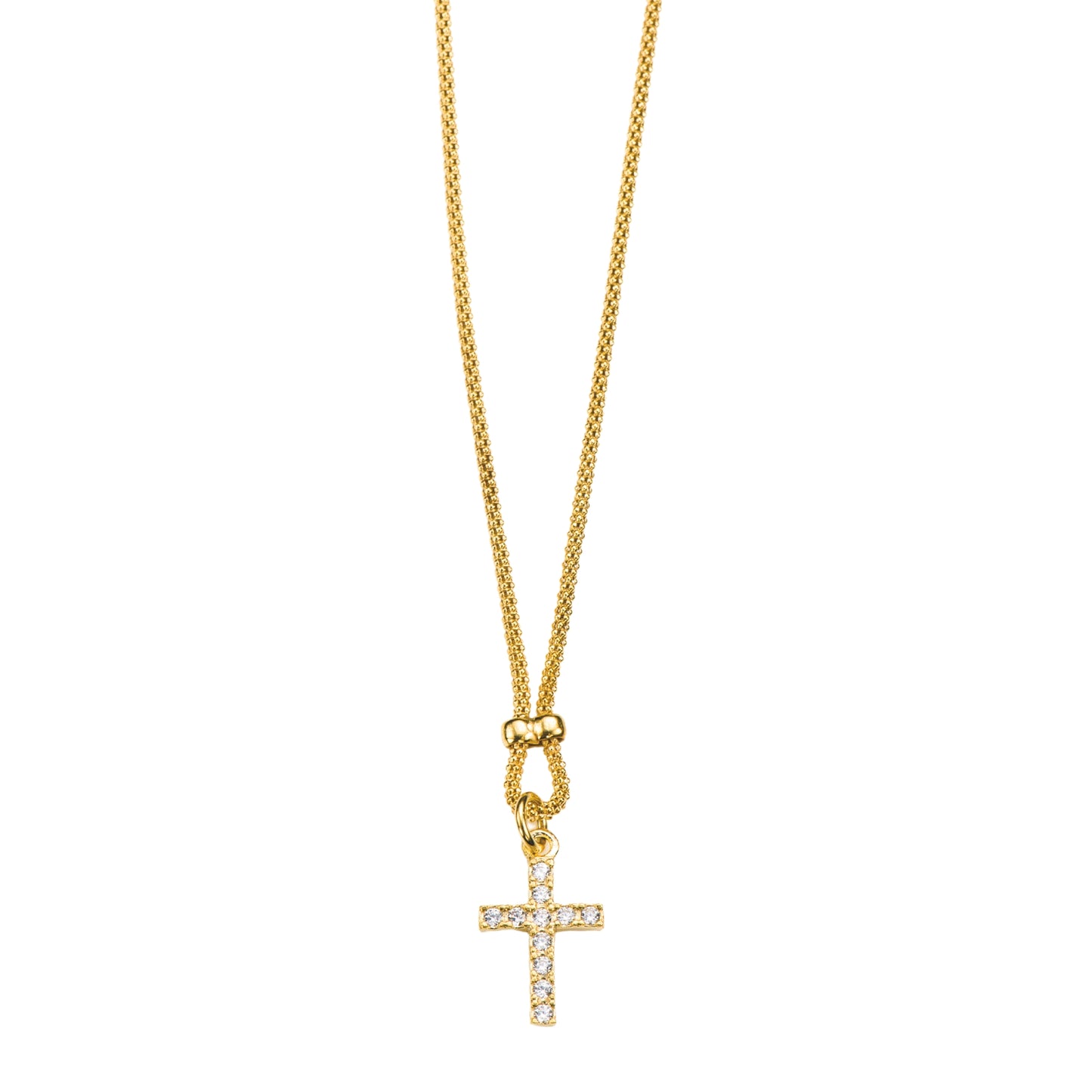 Collana maglia coreana e ciondolo Croce con zirconi in argento 925 rodiato. Lunghezza cm. 42+3