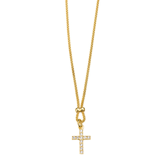 Collana maglia coreana e ciondolo Croce con zirconi in argento 925 rodiato. Lunghezza cm. 42+3