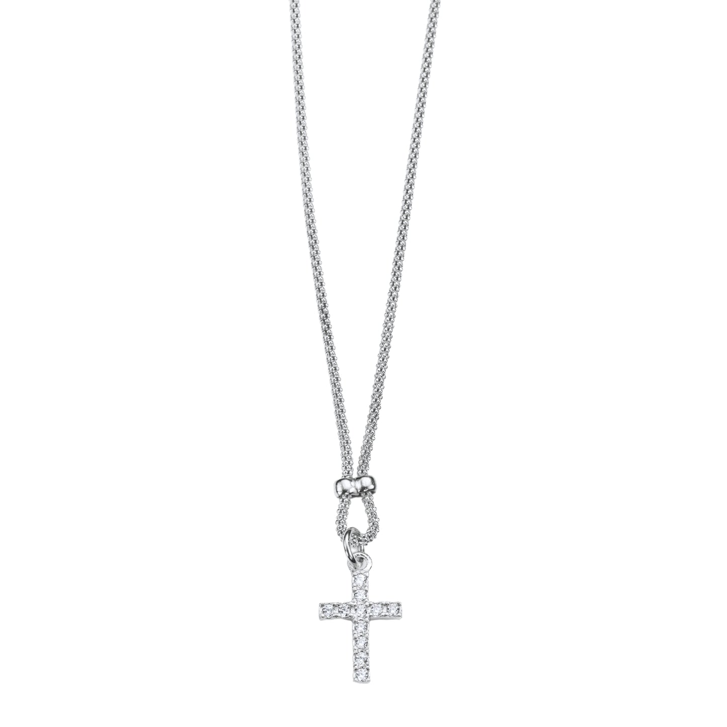Collana maglia coreana e ciondolo Croce con zirconi in argento 925 rodiato. Lunghezza cm. 42+3