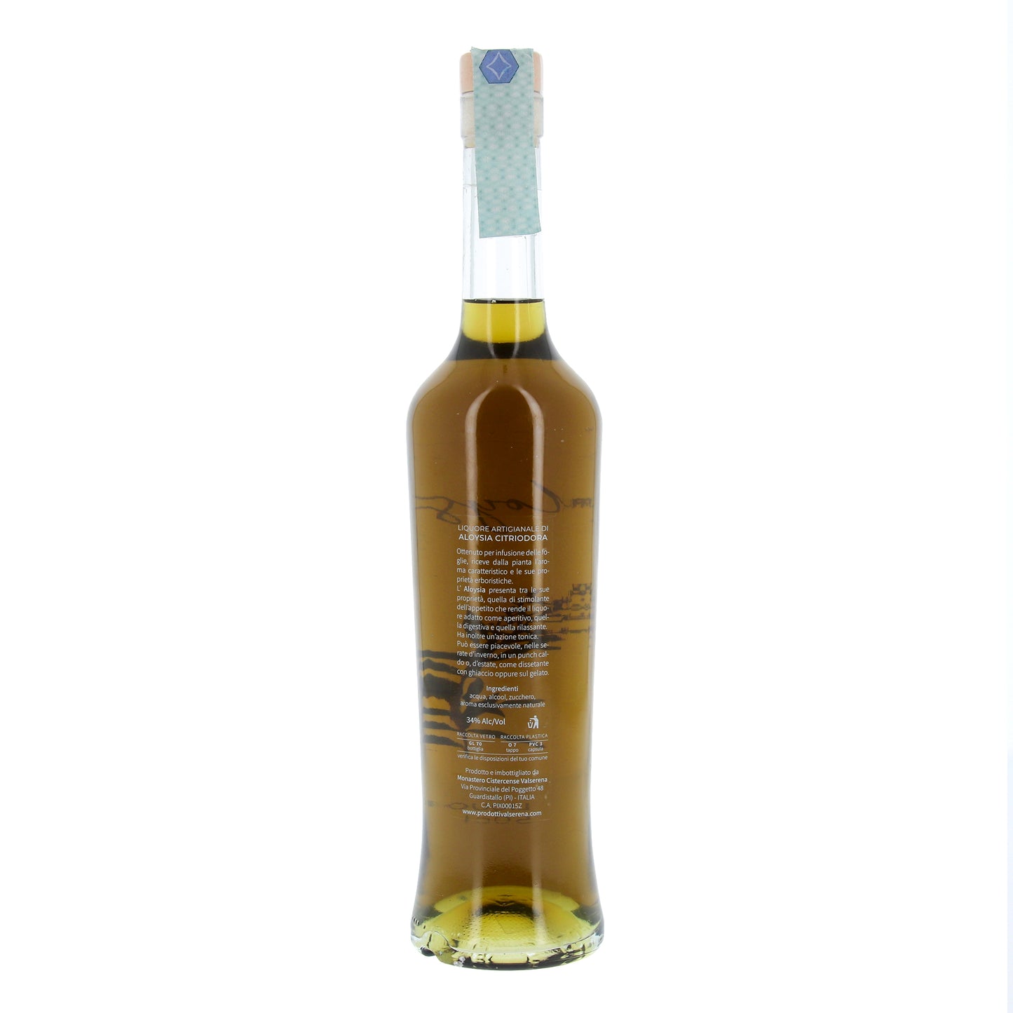 Liquore Aloysia in bottiglia da 500 ml. Prodotto dalle Monache Circestensi di Valserena