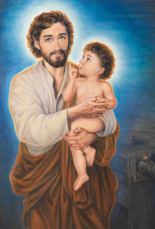 Tela San Giuseppe con Bambino (dipinto di Dawid K.). Dimensioni 70x100 cm