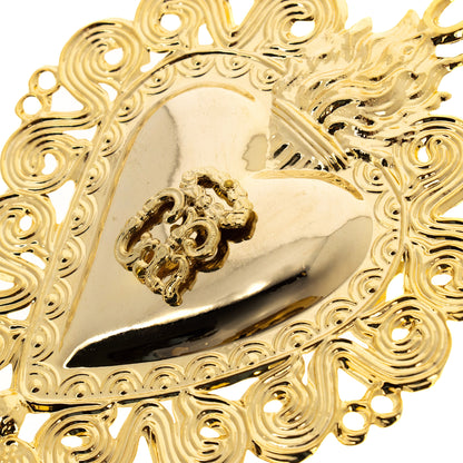 Cuore Votivo, in metallo dorato. Dimensioni 11x13,5 cm