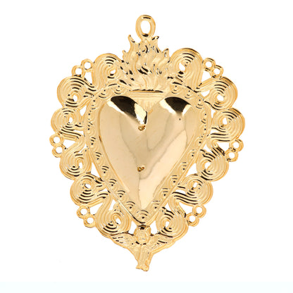Cuore Votivo in metallo dorato. Dimensioni 13x17 cm