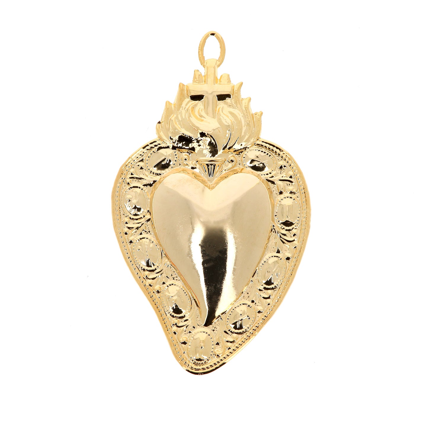 Cuore Votivo Passione, in metallo dorato. Dimensioni 8x14 cm