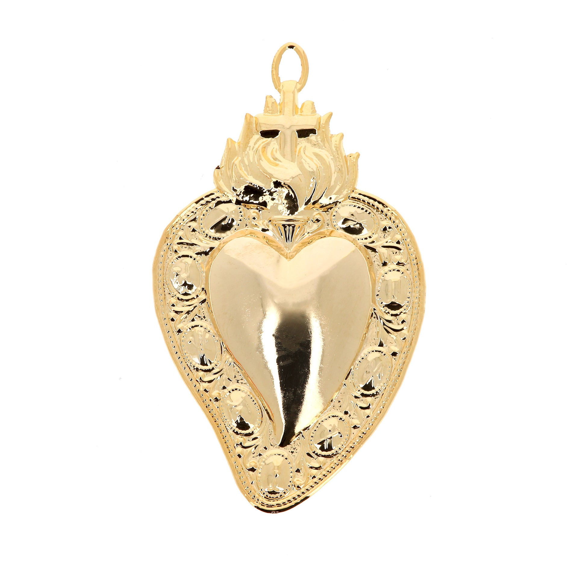 Cuore Votivo Passione, in metallo dorato. Dimensioni 8x14 cm
